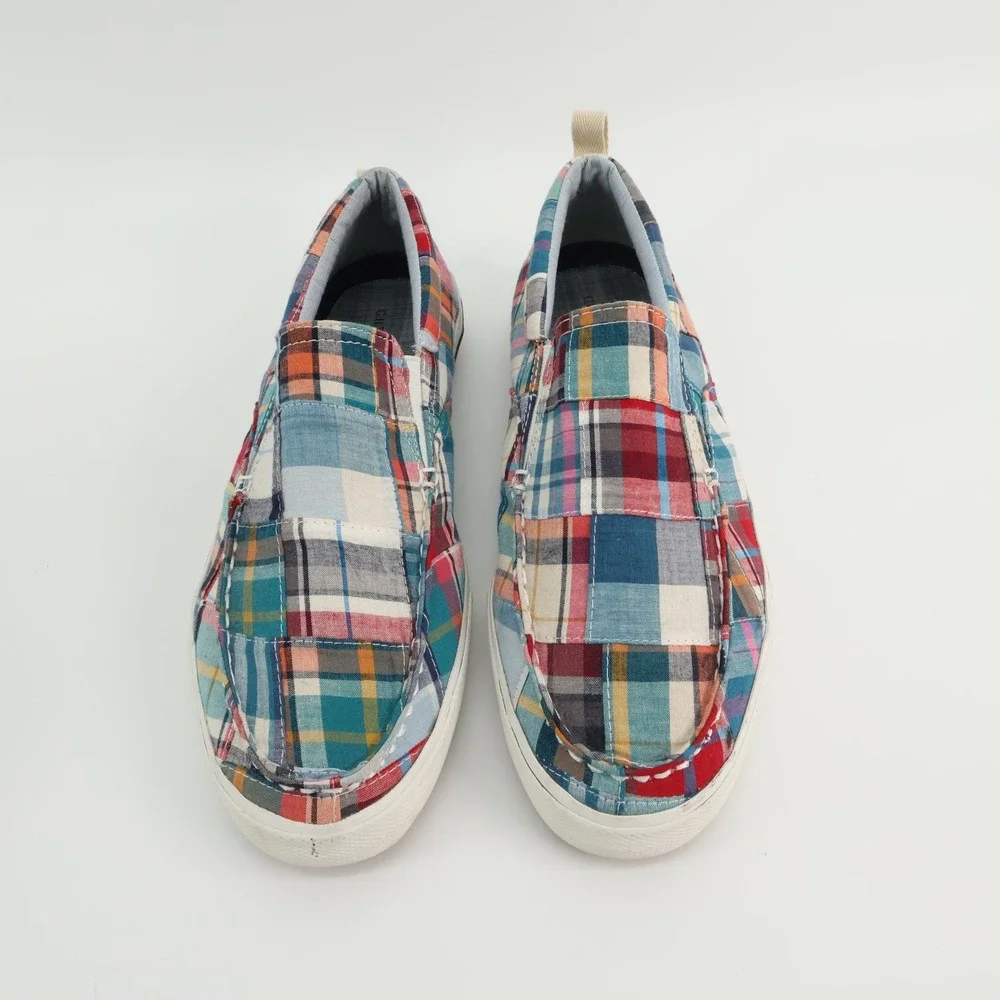 GH Bass Olsen Mens 10.5 M Plaid Patchwork Canvas Slip On Loafers Shoes‎